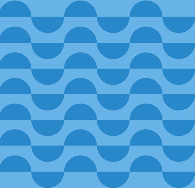 Motif géométrique composé de vagues bleu foncé et bleu clair formant des courbes alternées, disposées en rangées horizontales.
